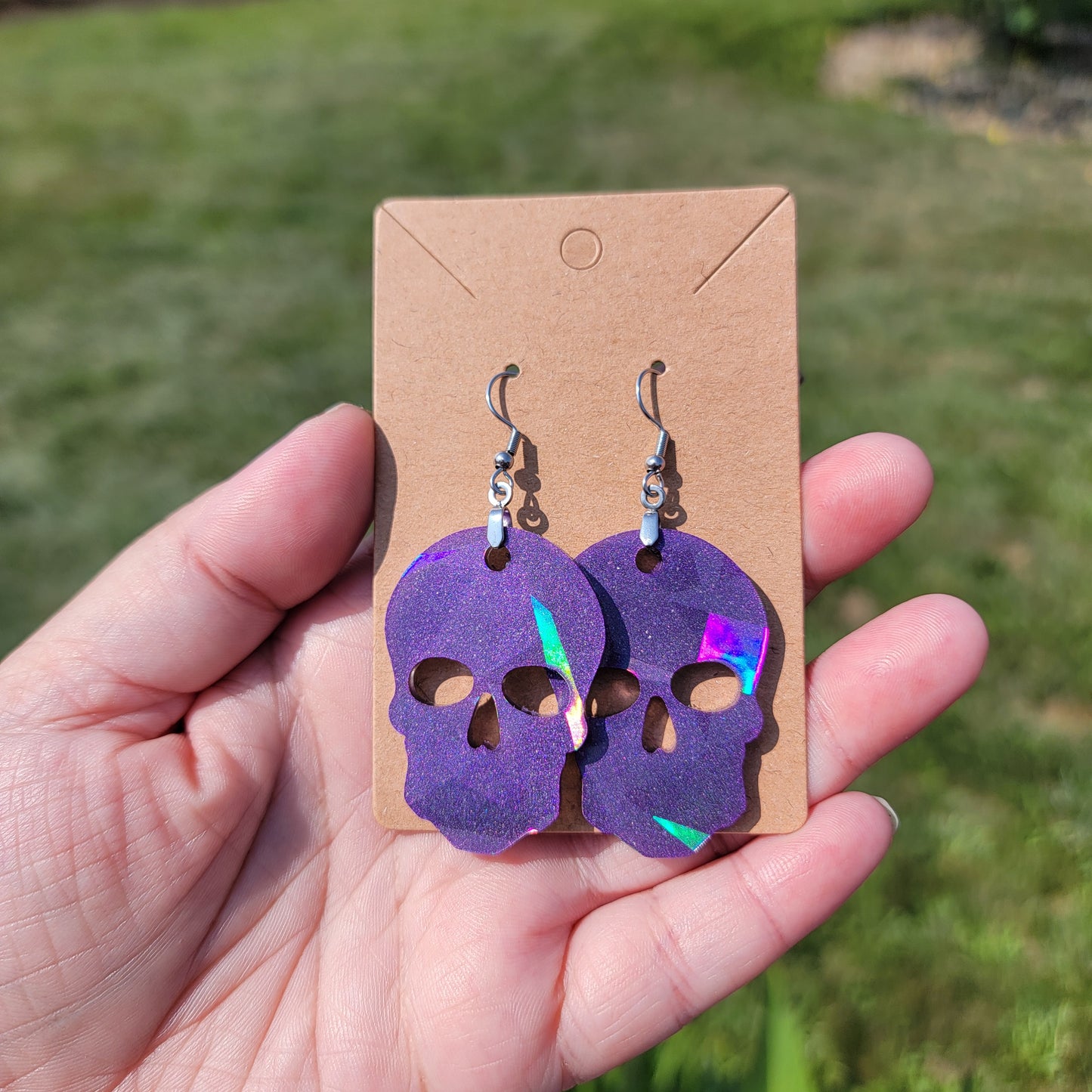 Holographic Skull Resin Earrings